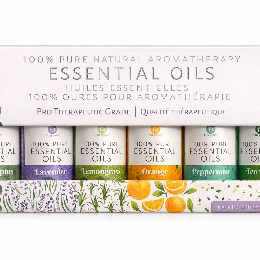 Pursonic 6 Pack of 100% Pure Essential Aromatherapy oils